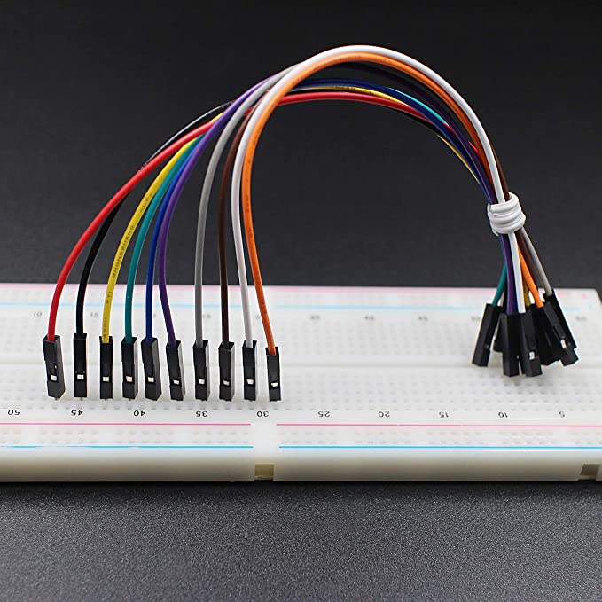 Image of a set of jumperwires connected to a breadboard - alternatives to soldering