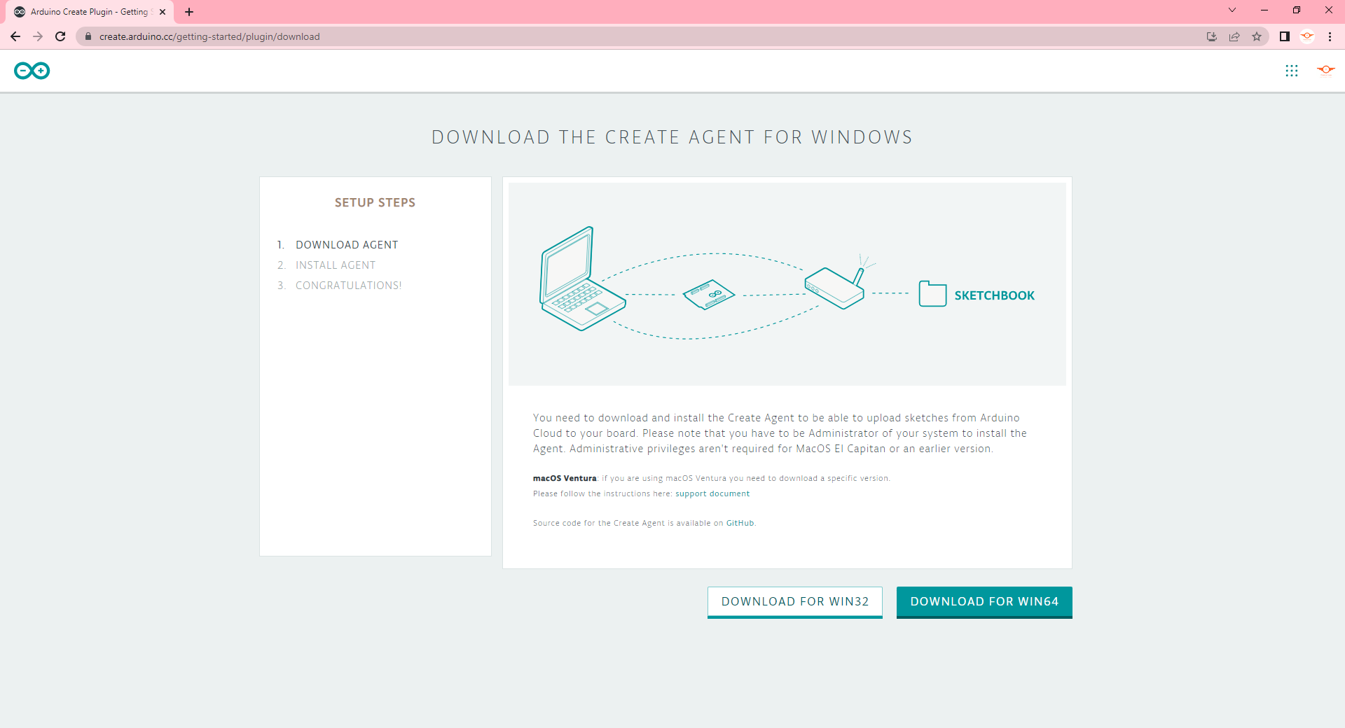 Arduino Create Agent Win32 or Win64